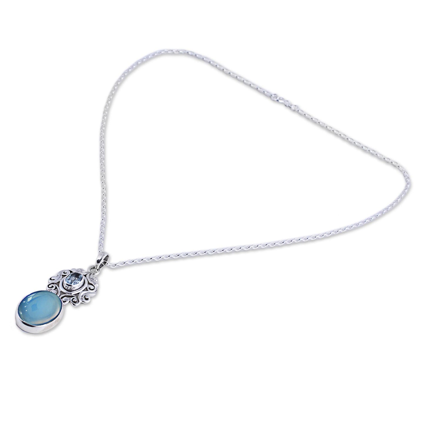 Harmonious Blue Handcrafted Blue Chalcedony and Topaz Pendant Necklace