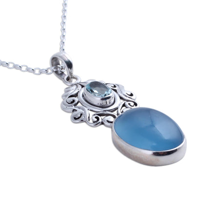 Harmonious Blue Handcrafted Blue Chalcedony and Topaz Pendant Necklace