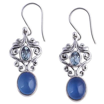 Harmonious Blue Handcrafted Blue Chalcedony and Topaz Dangle Earrings