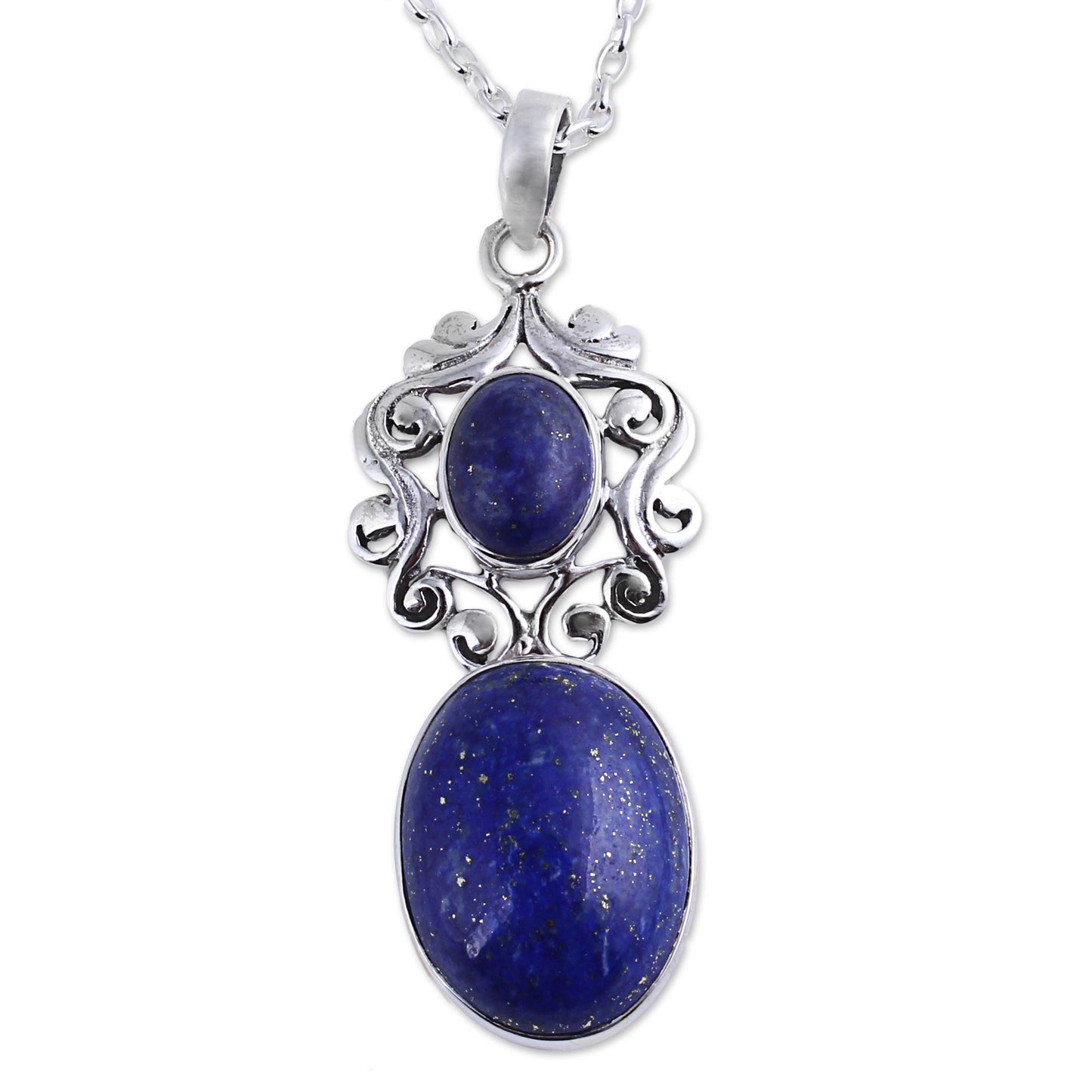 Whimsical Tendrils Handcrafted Deep Blue Lapis Lazuli Pendant Necklace