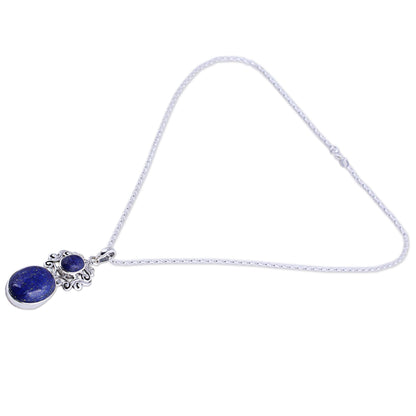 Whimsical Tendrils Handcrafted Deep Blue Lapis Lazuli Pendant Necklace