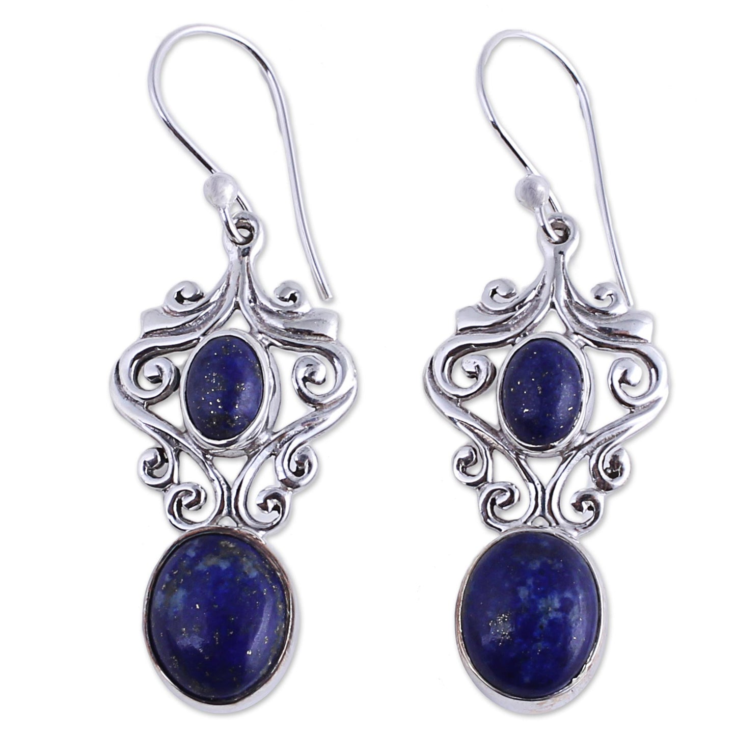 Whimsical Tendrils Lapis Dangle Earrings