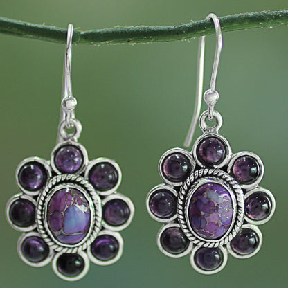 Purple Blossoms Amethyst and Purple Composite Turquoise Dangle Earrings