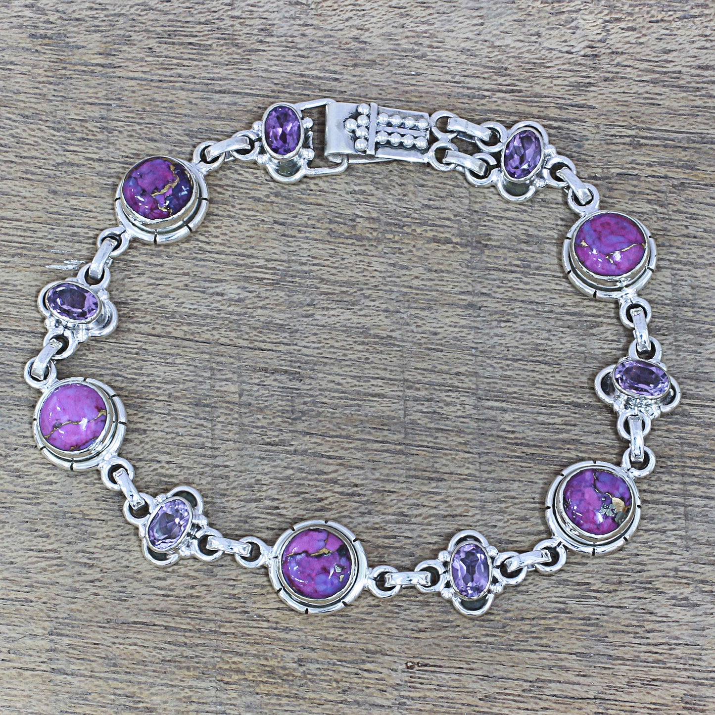 Purple Delight Amethyst and Purple Composite Turquoise Link Bracelet