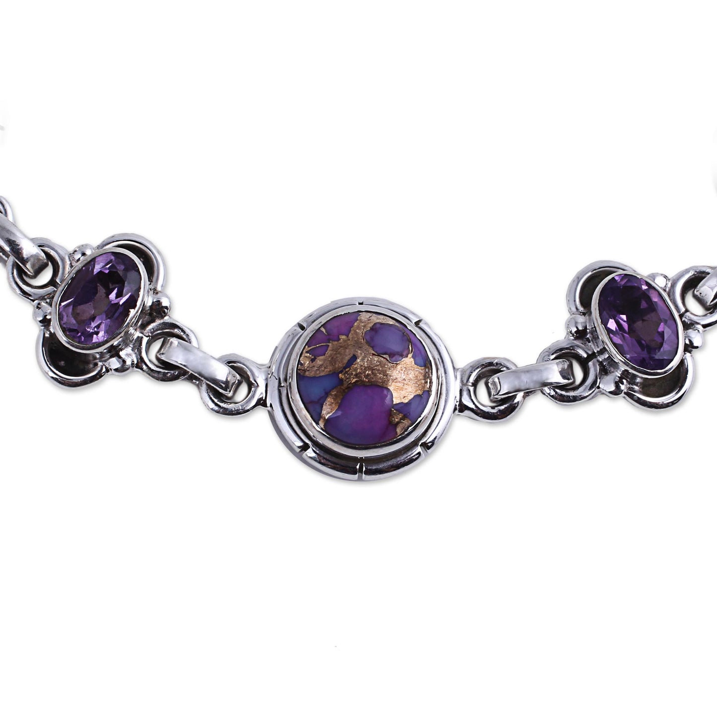 Purple Delight Amethyst and Purple Composite Turquoise Link Bracelet