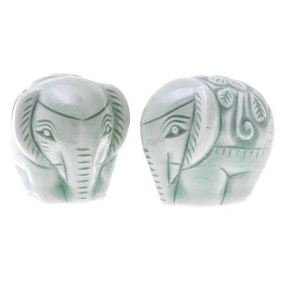 Elephant Paramours Green Ceramic Sculptures