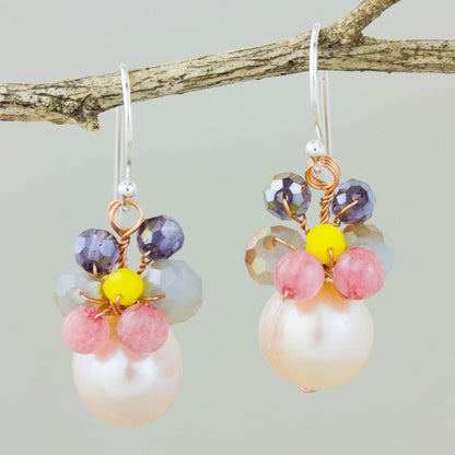 Butterfly Party in Pink Pink Cultured Pearl Dangle Earrings with Butterfly Motif