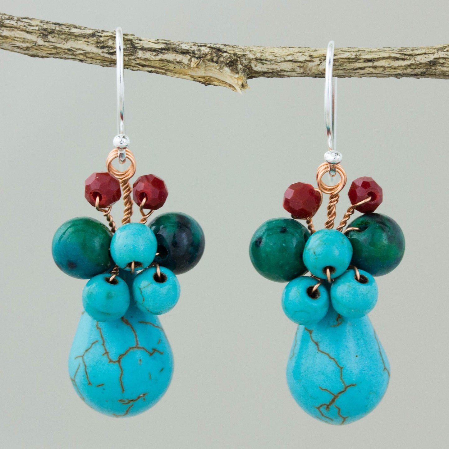 Natural Beauty in Blue Blue Serpentine and Glass Bead Dangle Earrings with Copper