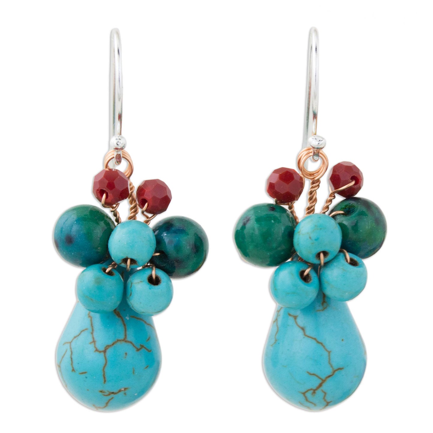 Natural Beauty in Blue Blue Serpentine and Glass Bead Dangle Earrings with Copper