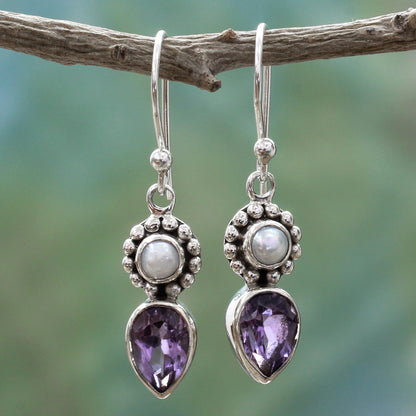 Amethyst Tear Silver Dangle Earrings