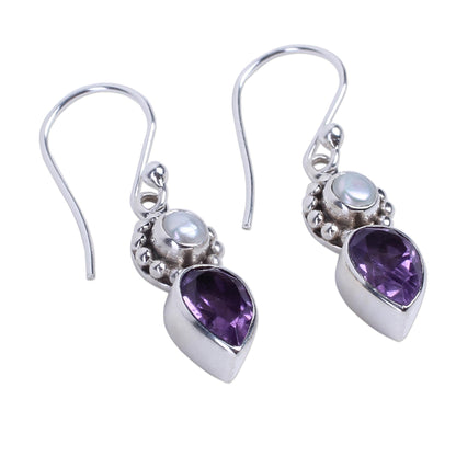 Amethyst Tear Silver Dangle Earrings