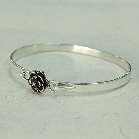 Rose Beauty Sterling Silver Bangle Bracelet