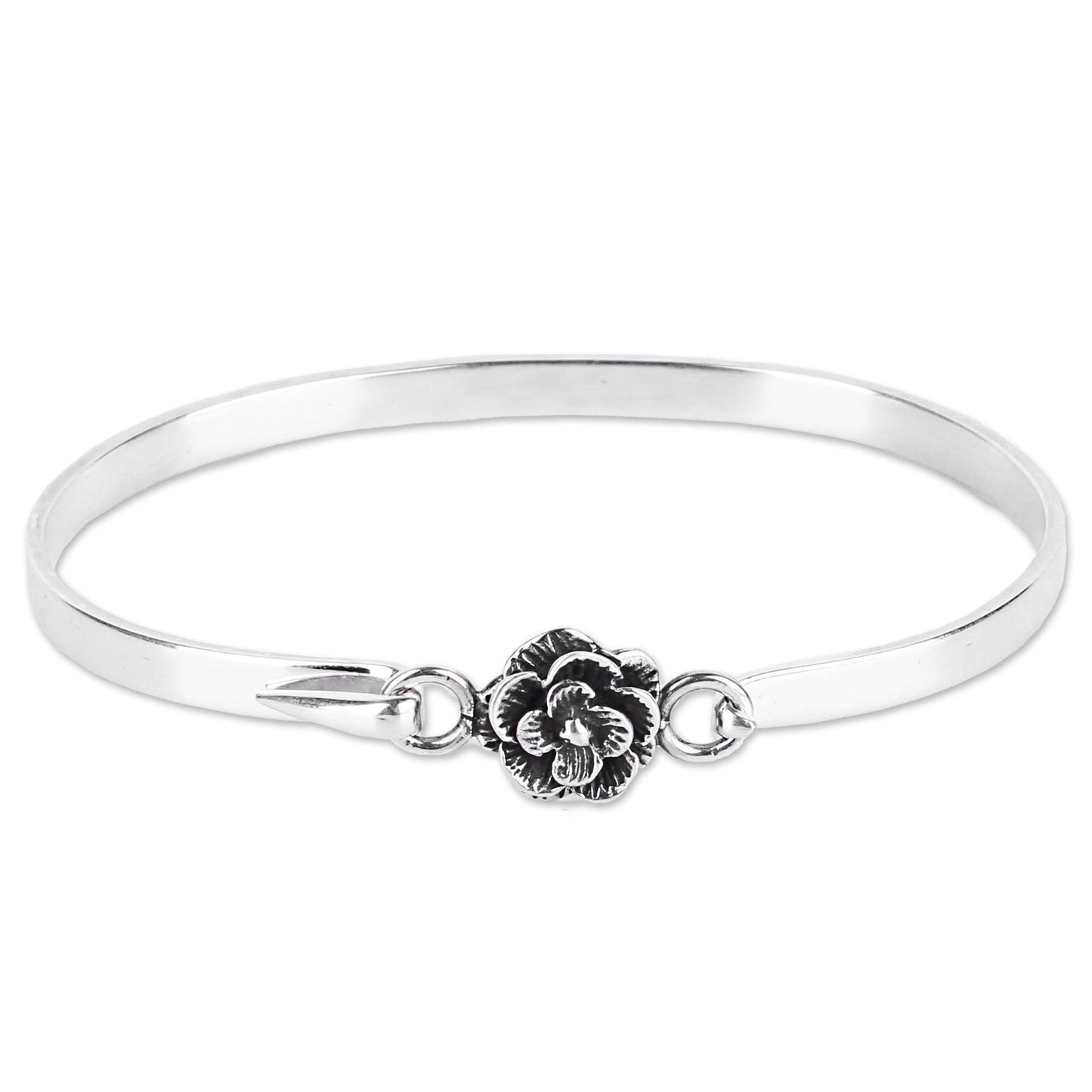 Rose Beauty Sterling Silver Bangle Bracelet