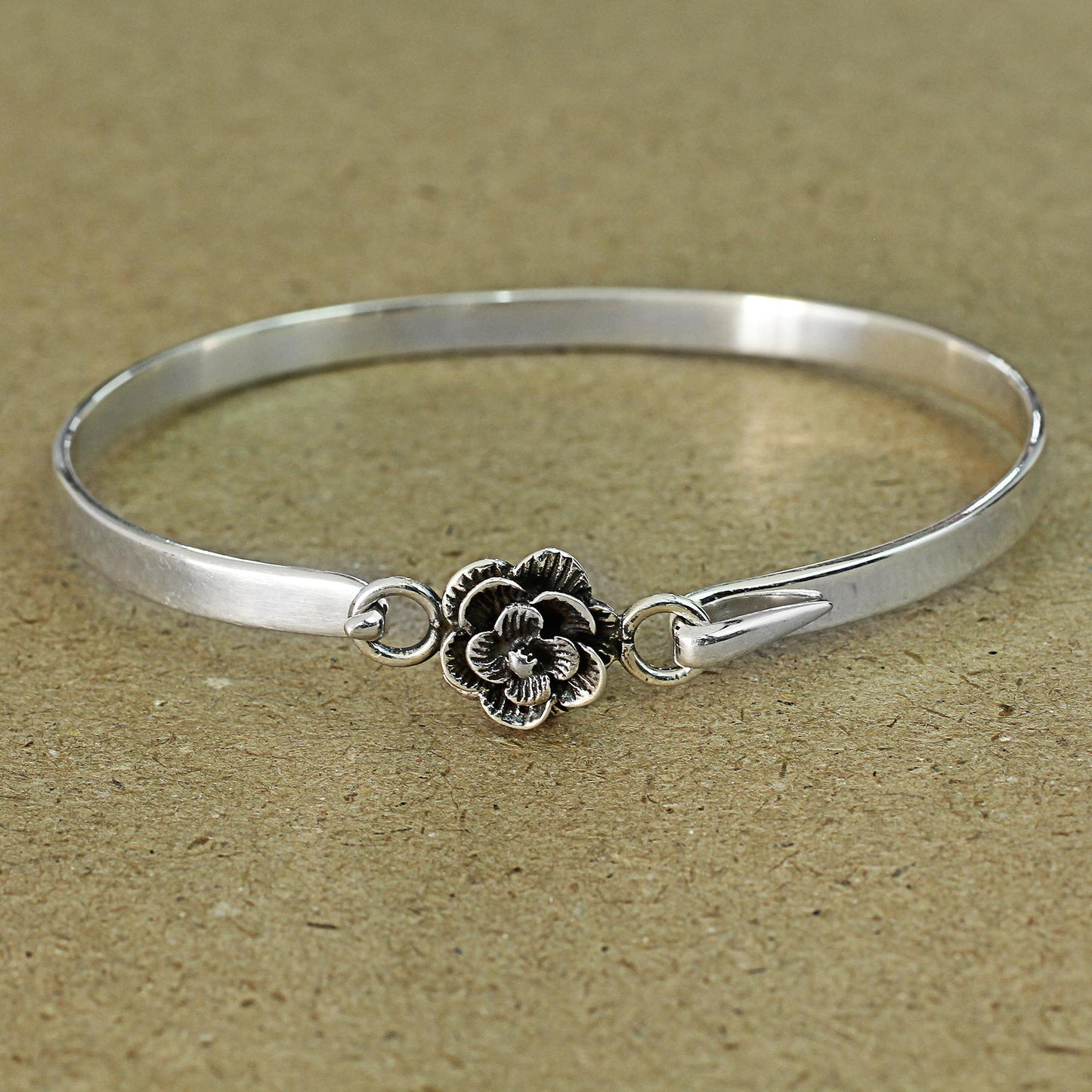 Rose Beauty Sterling Silver Bangle Bracelet