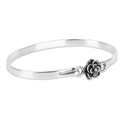 Rose Beauty Sterling Silver Bangle Bracelet