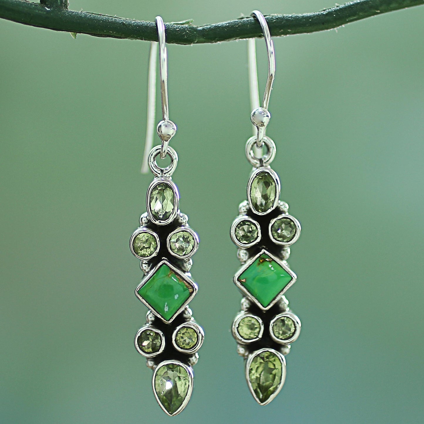 Mesmerizing Shapes Sterling Silver Peridot Dangle Earrings from India