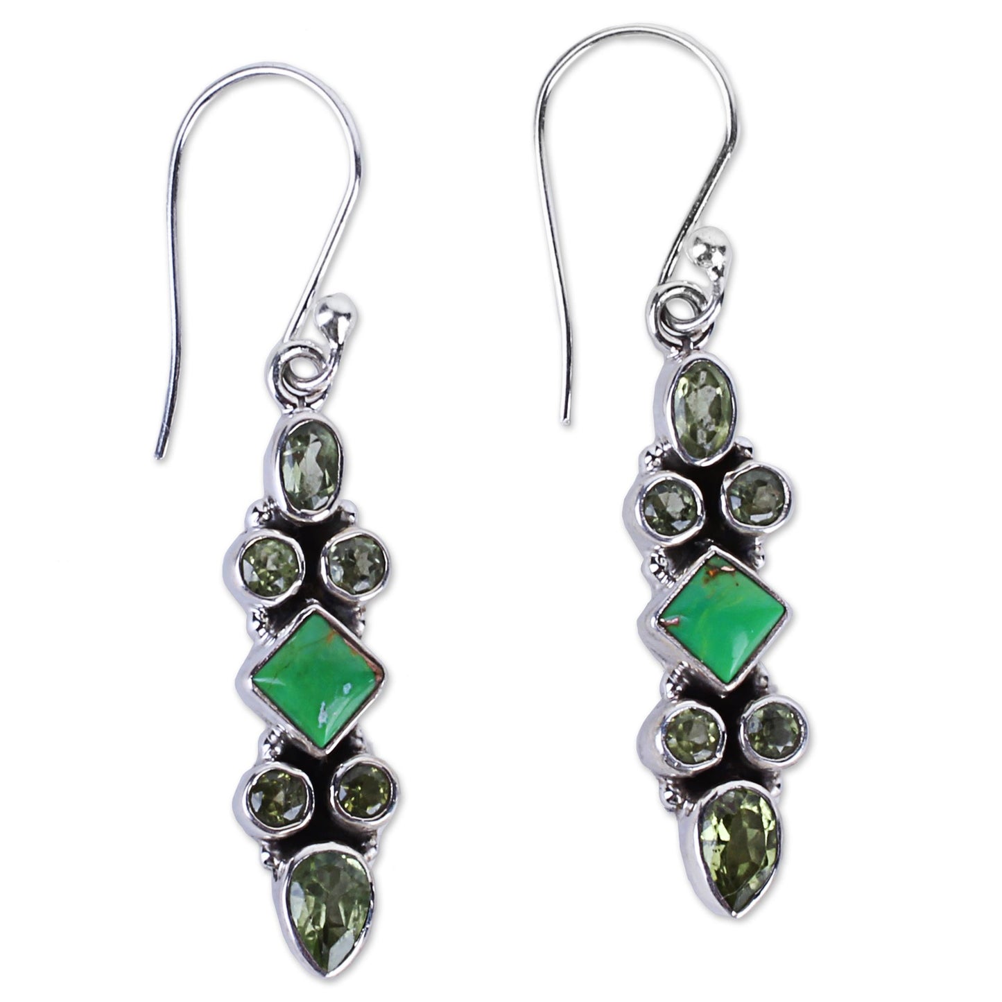 Mesmerizing Shapes Sterling Silver Peridot Dangle Earrings from India