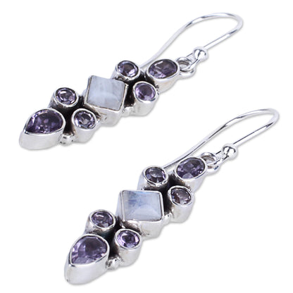 Mesmerizing Shapes Sterling Silver Rainbow Moonstone Dangle Earrings from India