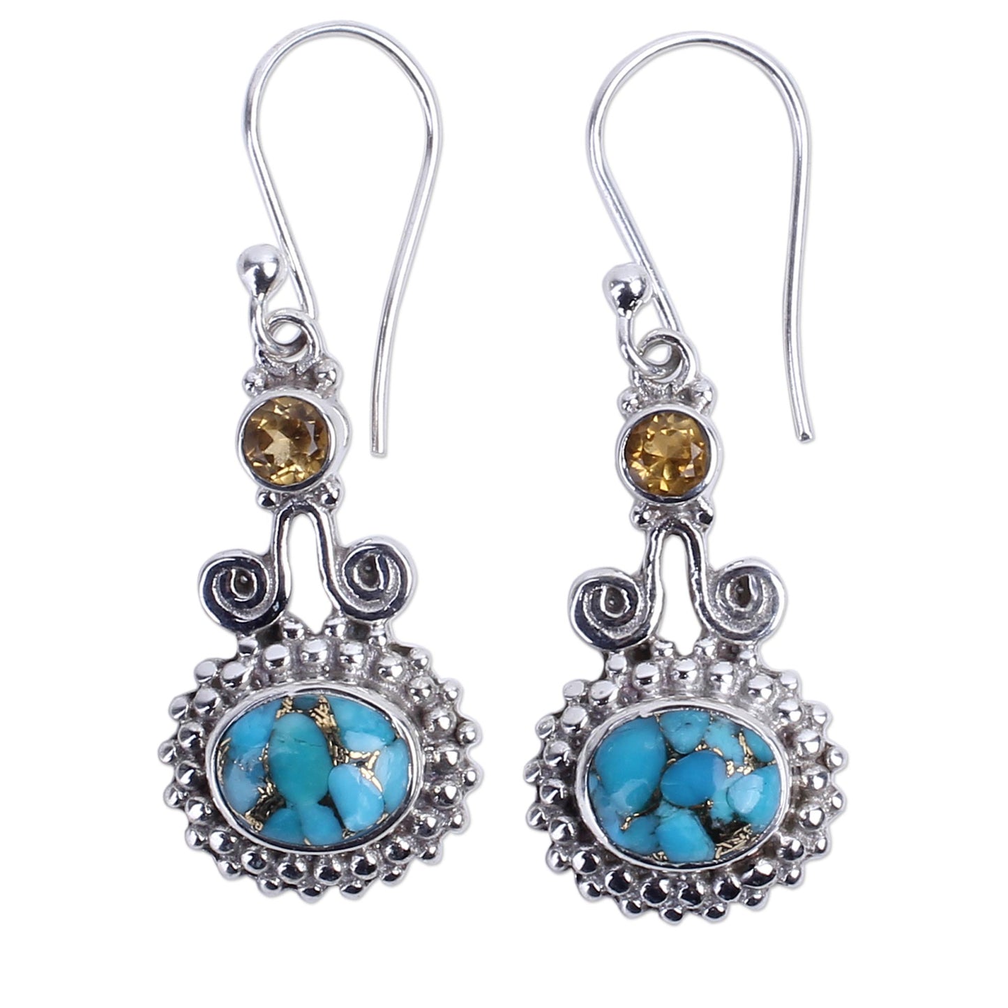 Dream Drops Citrine and Composite Turquoise Earrings Handmade in India