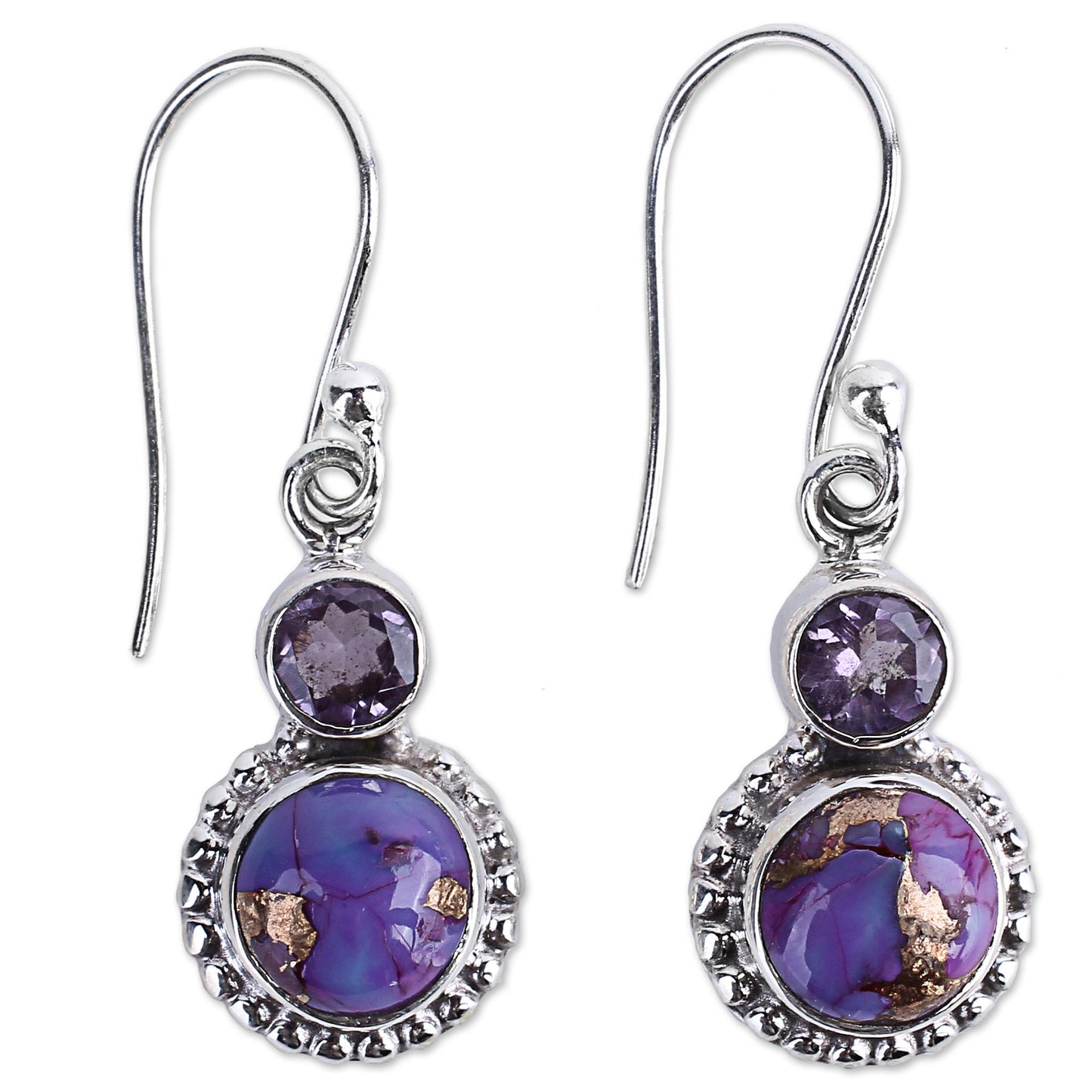 Purple Glamour Amethyst and Composite Turquoise Sterling Silver Earrings