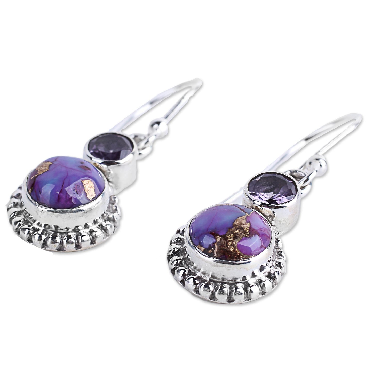 Purple Glamour Amethyst and Composite Turquoise Sterling Silver Earrings