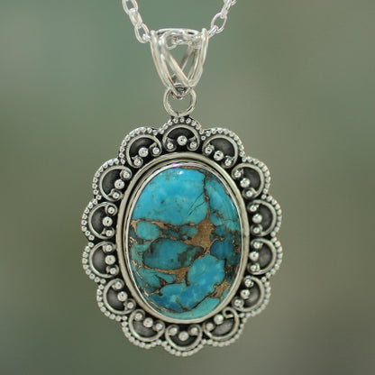 Royal Halo Composite Turquoise Pendant Necklace Handcrafted in India