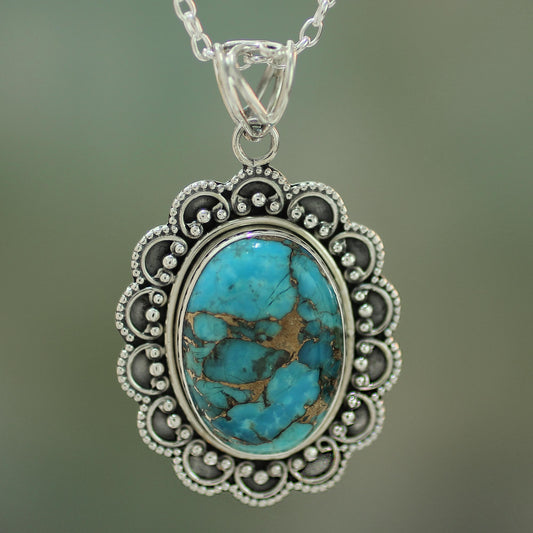 Royal Halo Composite Turquoise Pendant Necklace Handcrafted in India