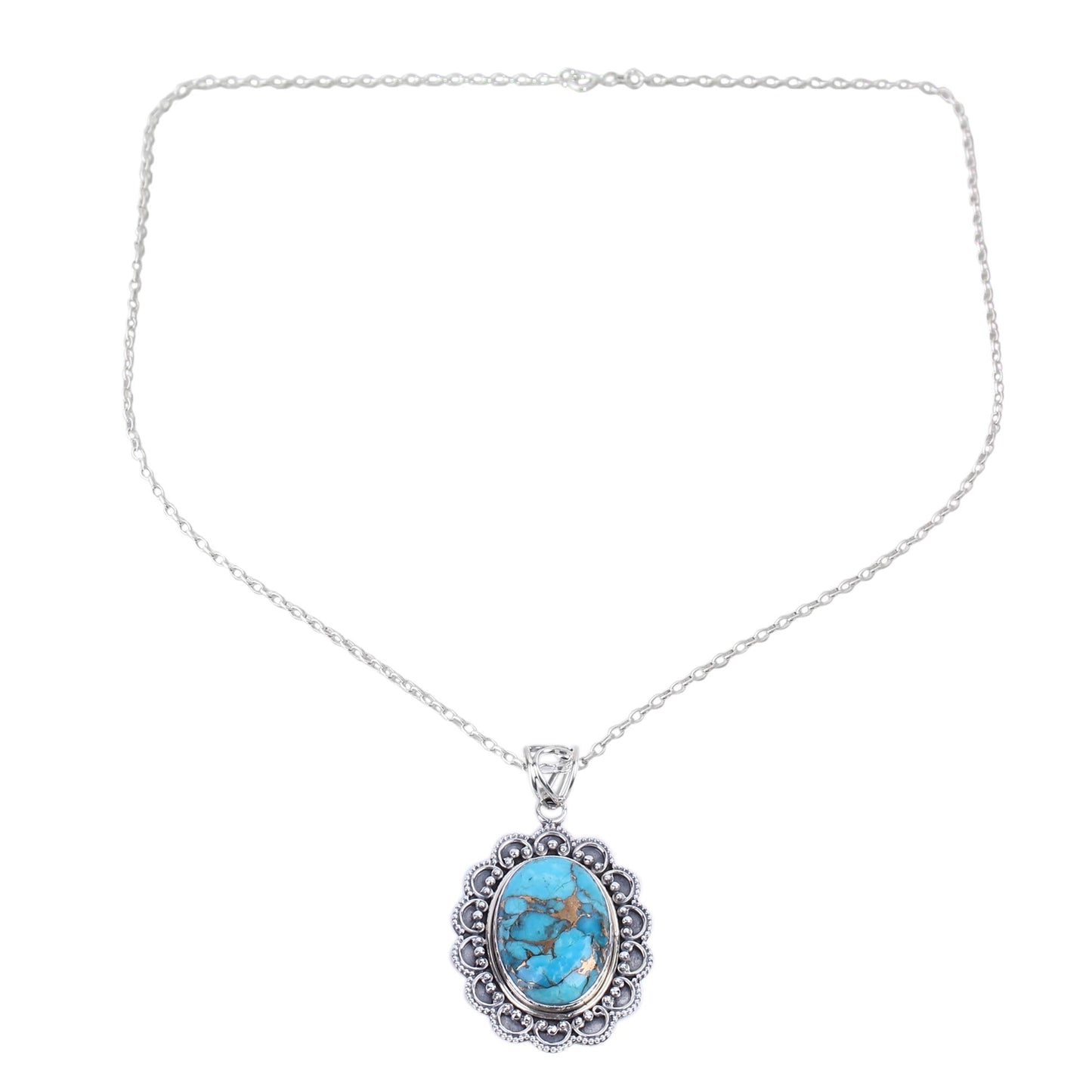 Royal Halo Composite Turquoise Pendant Necklace Handcrafted in India