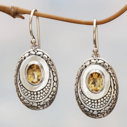 Yellow Brilliance Citrine and Sterling Silver Dangle Earrings from Indonesia