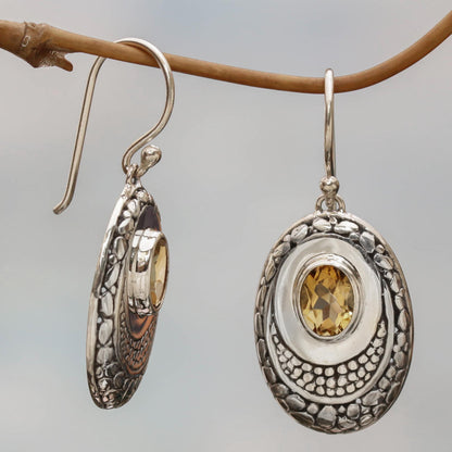 Yellow Brilliance Citrine and Sterling Silver Dangle Earrings from Indonesia