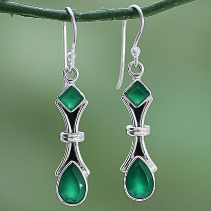 Magical Moss 2.5 Carat Green Onyx and Sterling Silver Earrings from India