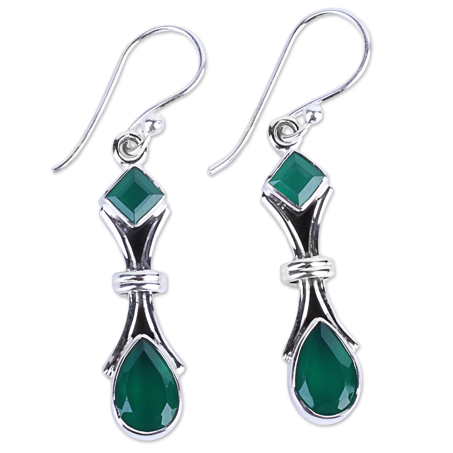 Magical Moss 2.5 Carat Green Onyx and Sterling Silver Earrings from India