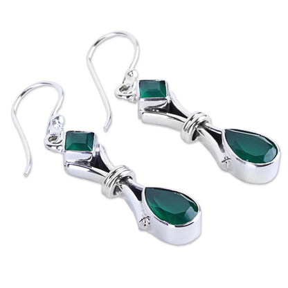 Magical Moss 2.5 Carat Green Onyx and Sterling Silver Earrings from India