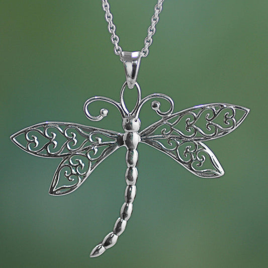 Dazzing Dragonfly Silver Pendant Necklace