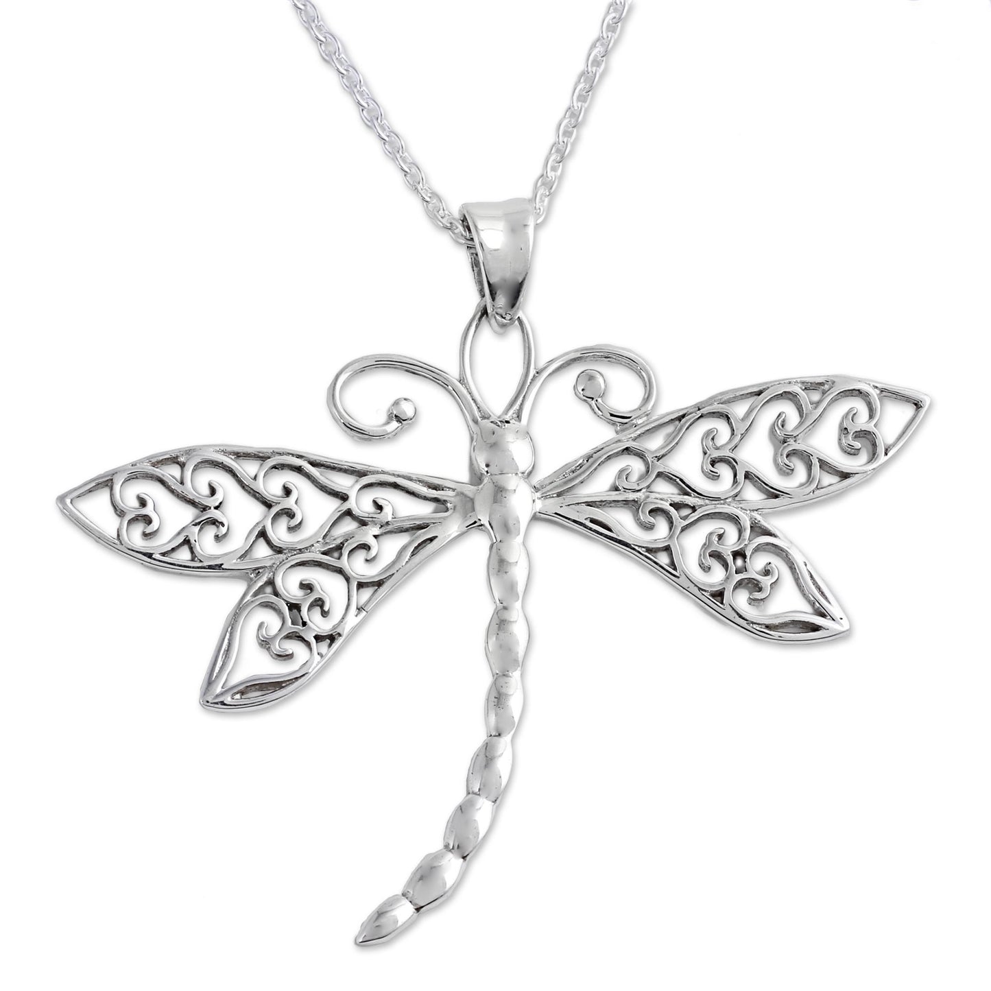 Dazzing Dragonfly Silver Pendant Necklace