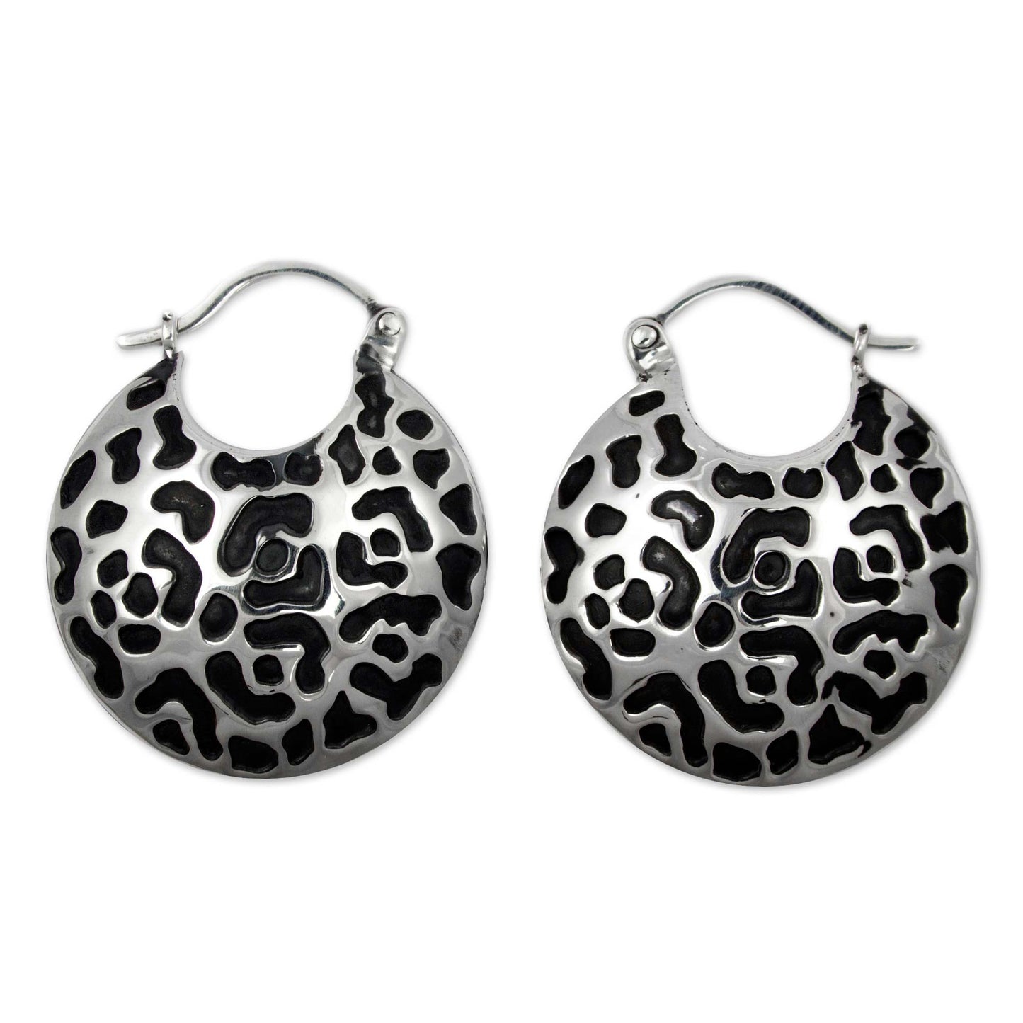 Life of the Jaguar Hand Made Sterling Silver Spot Hoop Earrings from Mexico