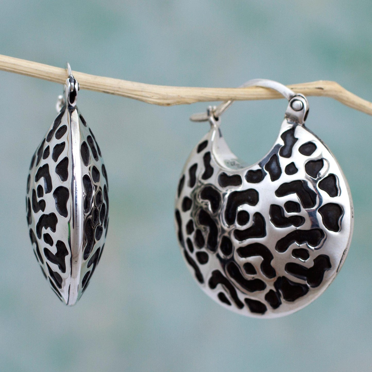 Life of the Jaguar Hand Made Sterling Silver Spot Hoop Earrings from Mexico