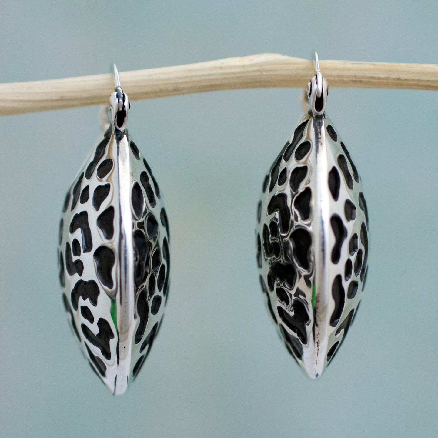 Life of the Jaguar Hand Made Sterling Silver Spot Hoop Earrings from Mexico