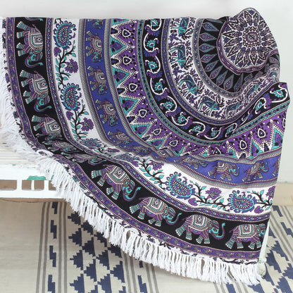 Beauty of Nature Mandala Indian Cotton Mandala Roundie with Elephant Design