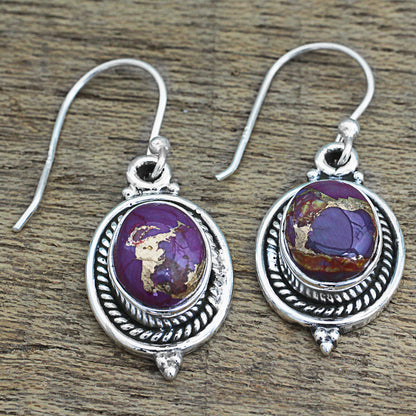 Purple Glory Hand Made Purple Turquoise Dangle Earrings from India