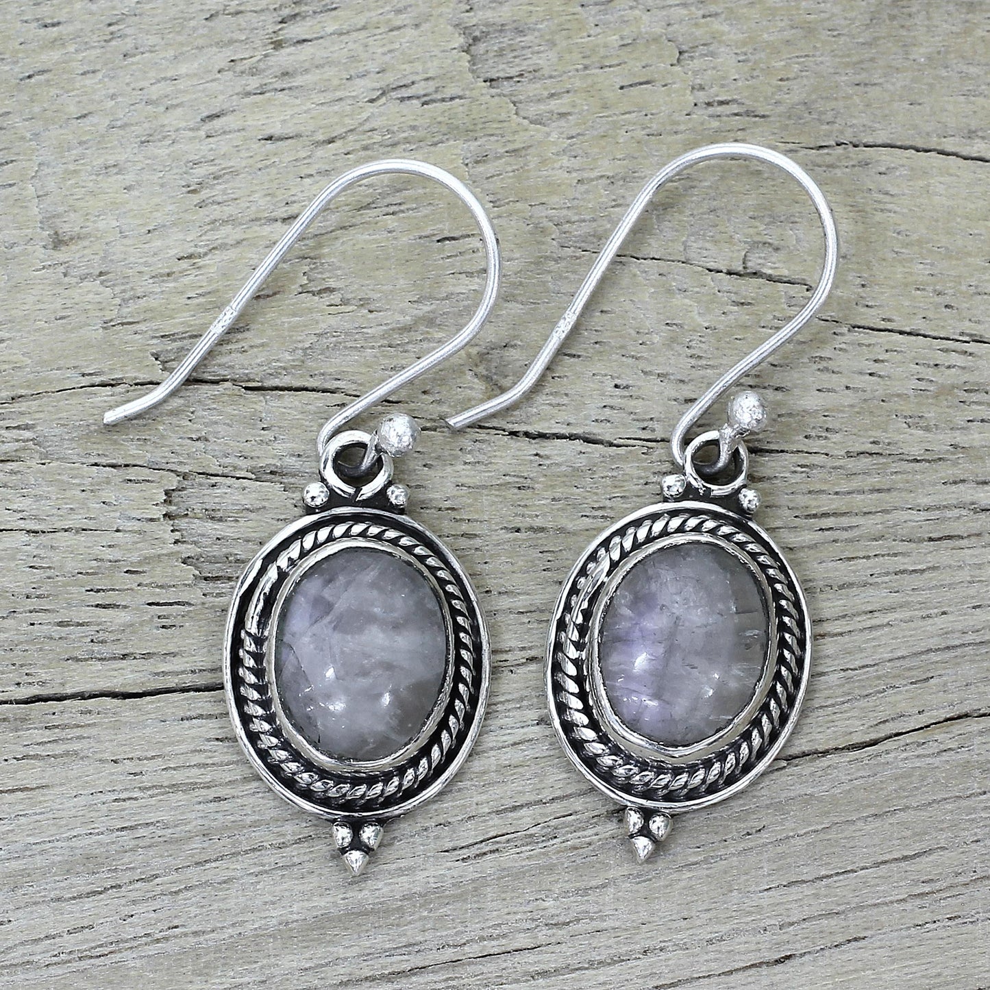 Moonlit Charm Sterling Silver Rainbow Moonstone Dangle Earrings India