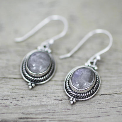 Moonlit Charm Sterling Silver Rainbow Moonstone Dangle Earrings India