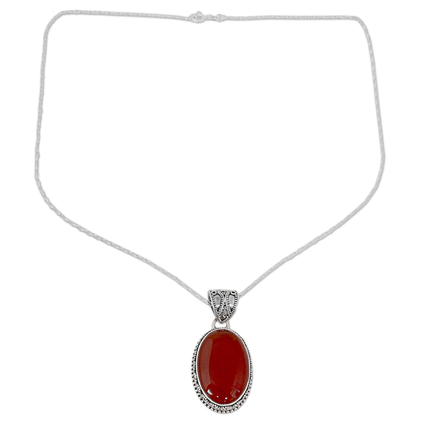 Fiery Glamour Carnelian Silver Pendant Necklace