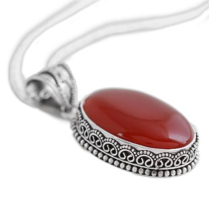 Fiery Glamour Carnelian Silver Pendant Necklace