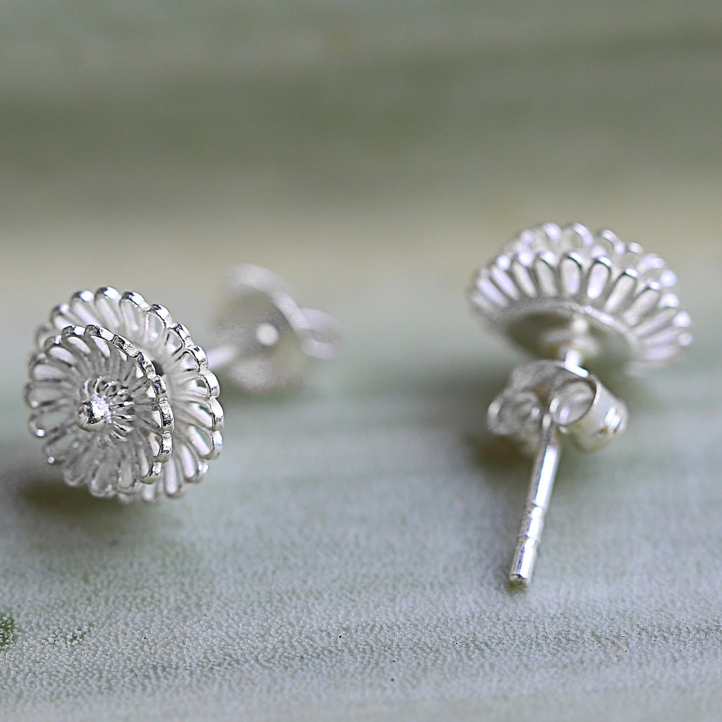 Zinnia Flowers Sterling Silver Stud Earrings