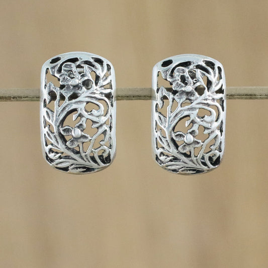 Floral World Sterling Silver Floral Drop Earrings from Thailand