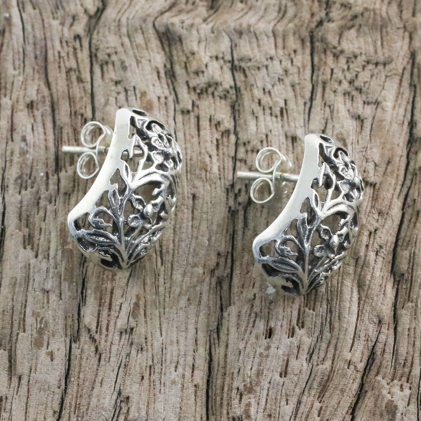 Floral World Sterling Silver Floral Drop Earrings from Thailand