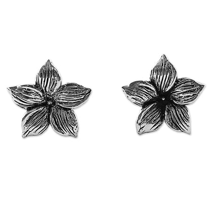 Jasmine Blossoms Sterling Silver Stud Earrings Floral Shape from Thailand