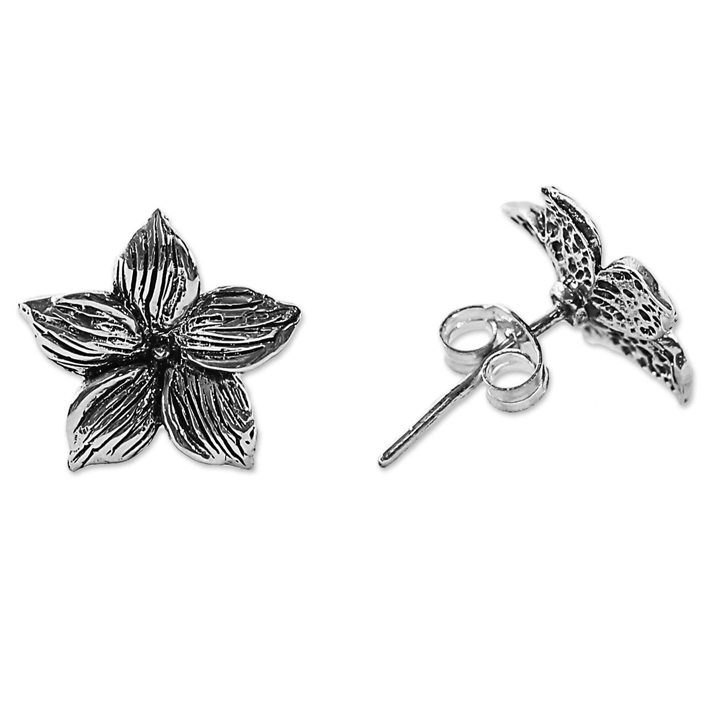 Jasmine Blossoms Sterling Silver Stud Earrings Floral Shape from Thailand