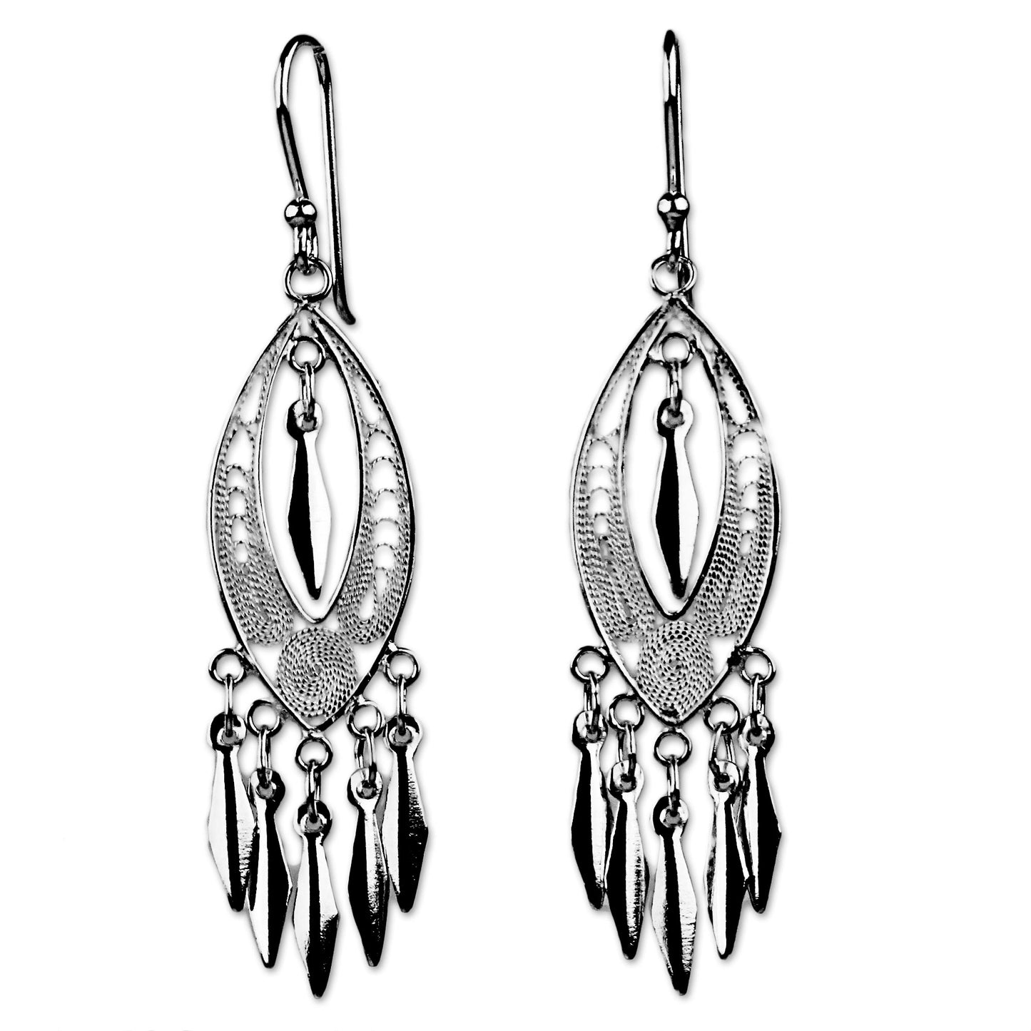 Shining Spears Silver Chandelier Earrings